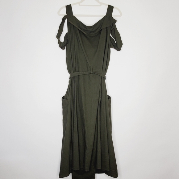 City Chic Linen Cotton Blazer Dress XXL/24 Olive Green Double-breasted Pockets - Picture 6 of 15